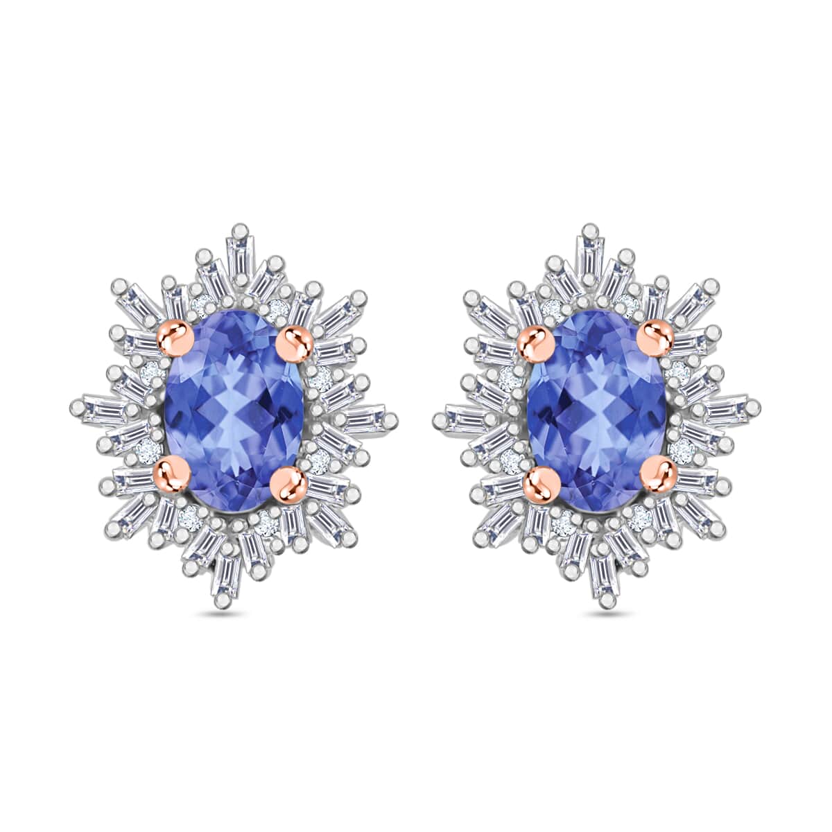 Tanzanite and Diamond 1.20 ctw Stud Earrings in 18K Vermeil Rose Gold Over Sterling Silver image number 0