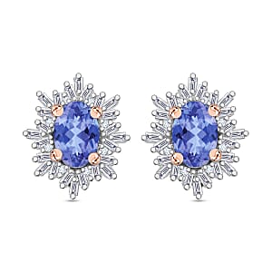 D'Joy Tanzanite and Diamond 1.10 ctw Stud Earrings in 18K Vermeil Rose Gold Over Sterling Silver (Del. in 10-12 Days)