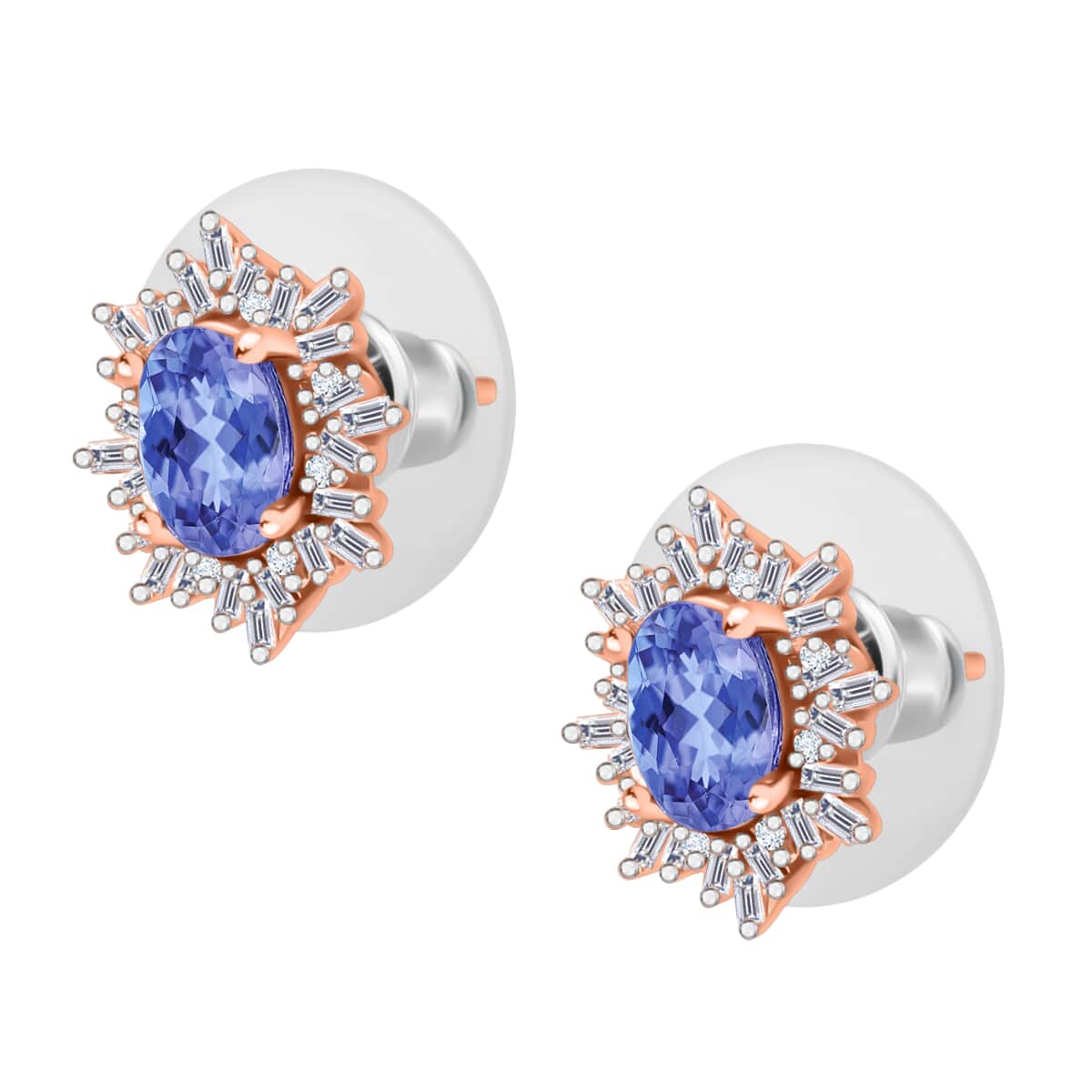 Tanzanite and Diamond 1.20 ctw Stud Earrings in 18K Vermeil Rose Gold Over Sterling Silver image number 2