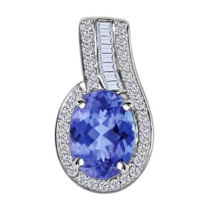 Luxoro Premium Tanzanite and G-H I1 Diamond 1.55 ctw Halo Pendant in 14K White Gold