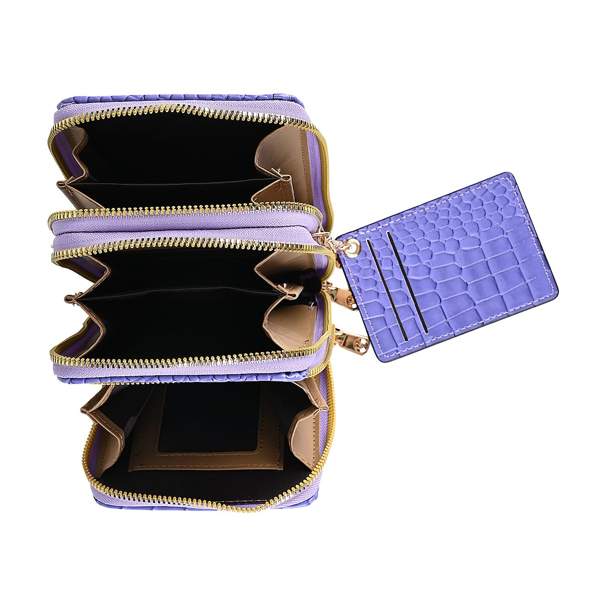 Passage Lavender Crocodile Embossed Faux Leather Crossbody Bag (4.3"x2.8"x7") with Shoulder Strap 47 Inches image number 4