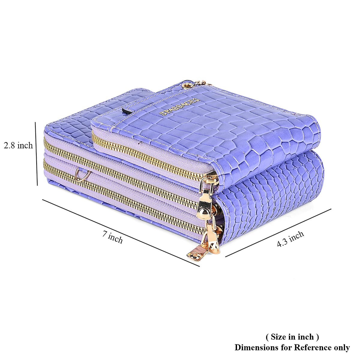 Passage Lavender Crocodile Embossed Faux Leather Crossbody Bag (4.3"x2.8"x7") with Shoulder Strap 47 Inches image number 7