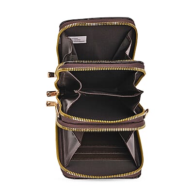 Passage Dark Coffee Crocodile Embossed Faux Leather Crossbody Bag with Shoulder Strap 47 Inches