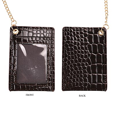 Passage Dark Coffee Crocodile Embossed Faux Leather Crossbody Bag with Shoulder Strap 47 Inches