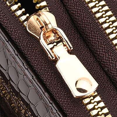 Passage Dark Coffee Crocodile Embossed Faux Leather Crossbody Bag with Shoulder Strap 47 Inches