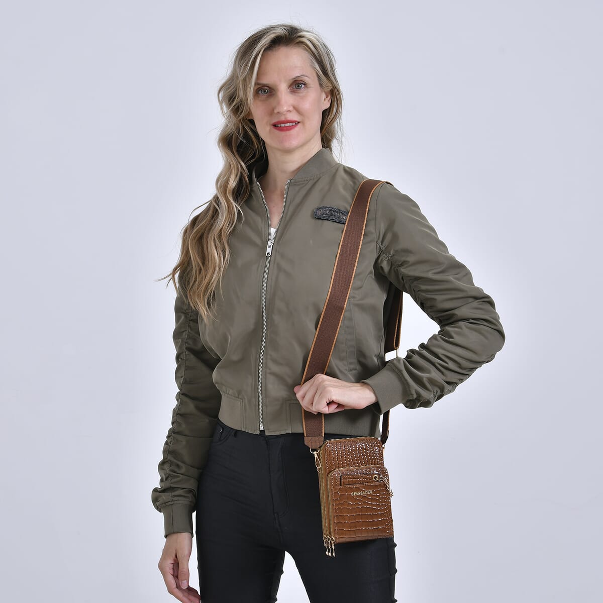 Passage Brown Crocodile Embossed Faux Leather Crossbody Bag with Shoulder Strap 47 Inches image number 1