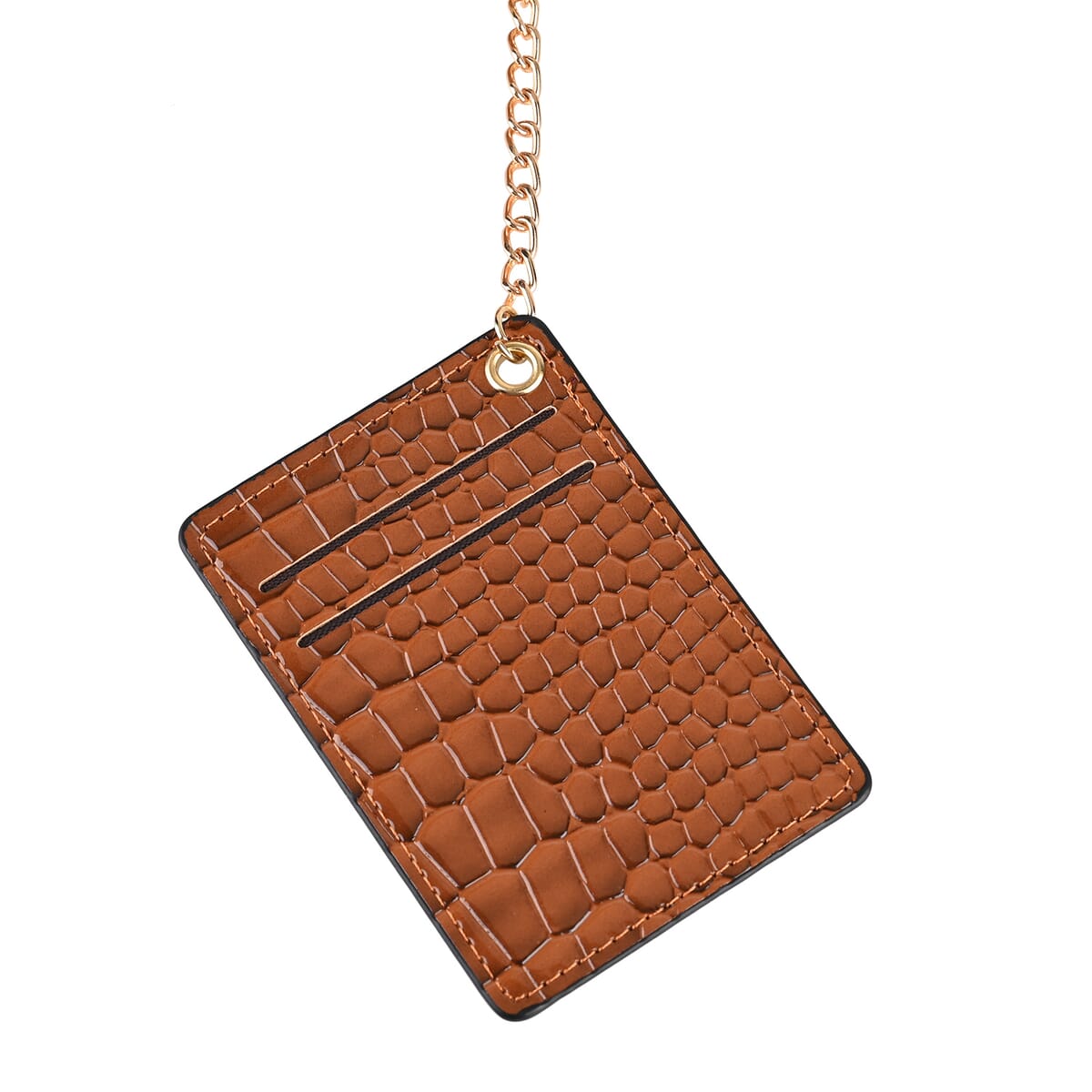 Passage Brown Crocodile Embossed Faux Leather Crossbody Bag with Shoulder Strap 47 Inches image number 5
