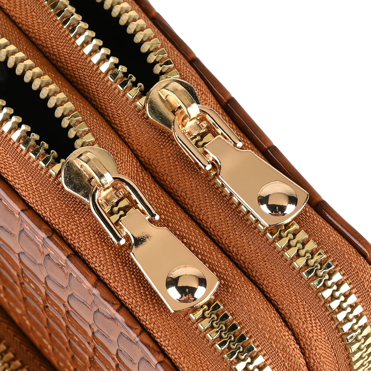 Passage Brown Crocodile Embossed Faux Leather Crossbody Bag with Shoulder Strap 47 Inches image number 6