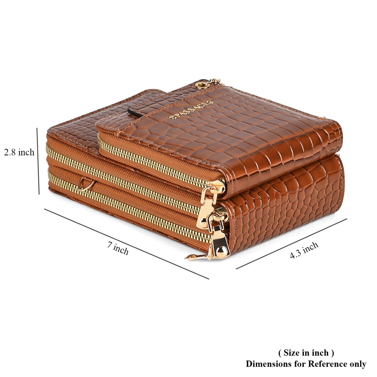 Passage Brown Crocodile Embossed Faux Leather Crossbody Bag with Shoulder Strap 47 Inches image number 7