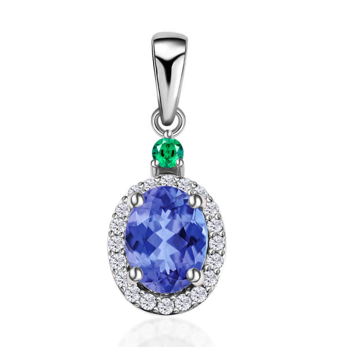 Luxoro Premium Tanzanite, Boyaca Colombian Emerald and G-H I1 Diamond 1.60 ctw Pendant in 14K White Gold image number 0