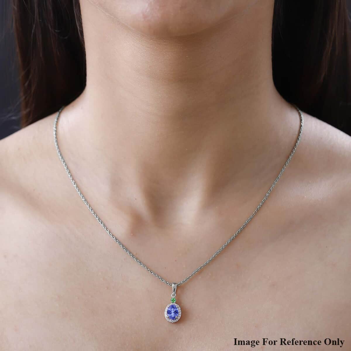 Luxoro Premium Tanzanite, Boyaca Colombian Emerald and G-H I1 Diamond 1.60 ctw Pendant in 14K White Gold image number 1