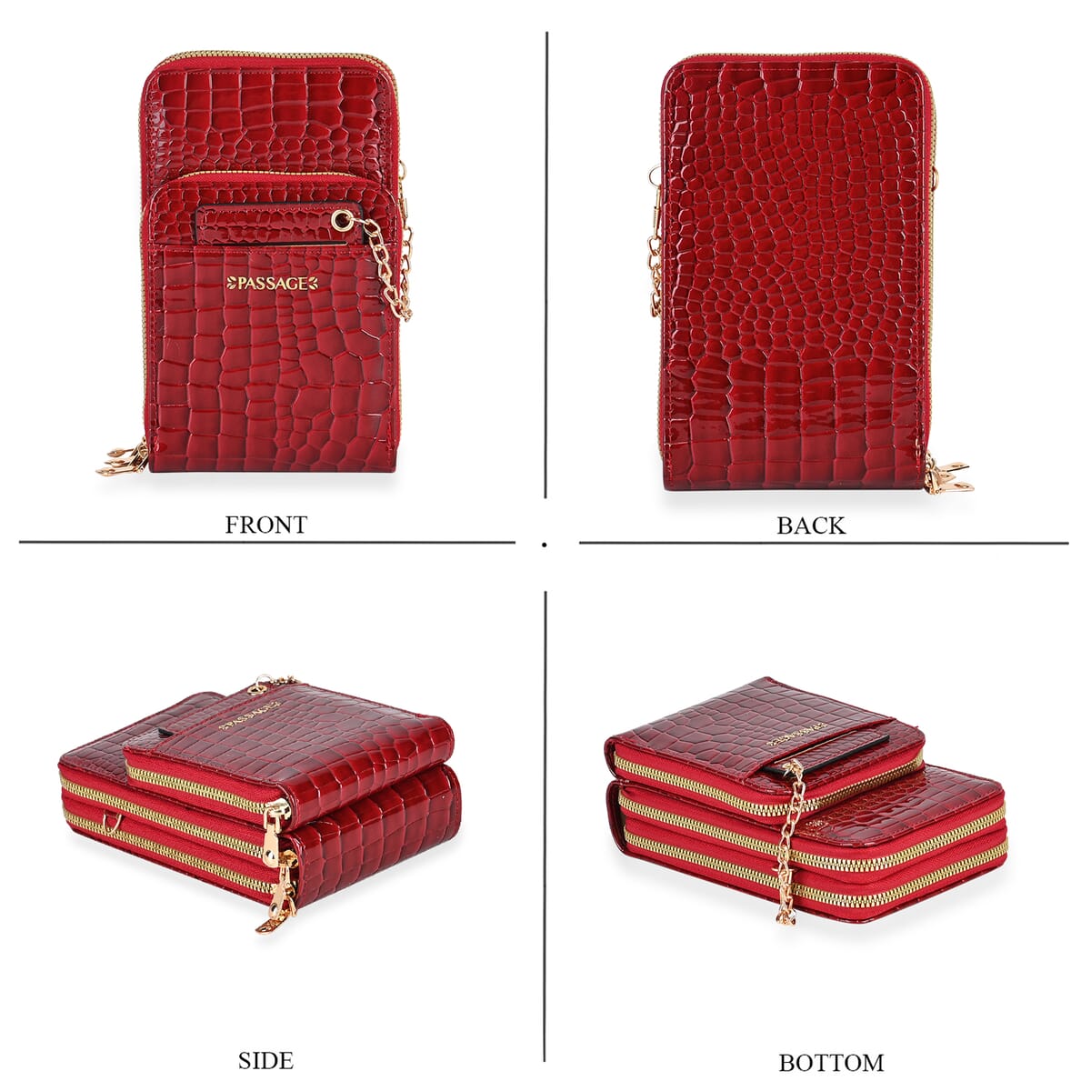 Passage Burgundy Crocodile Embossed Faux Leather Crossbody Bag with Shoulder Strap 47 Inches image number 3