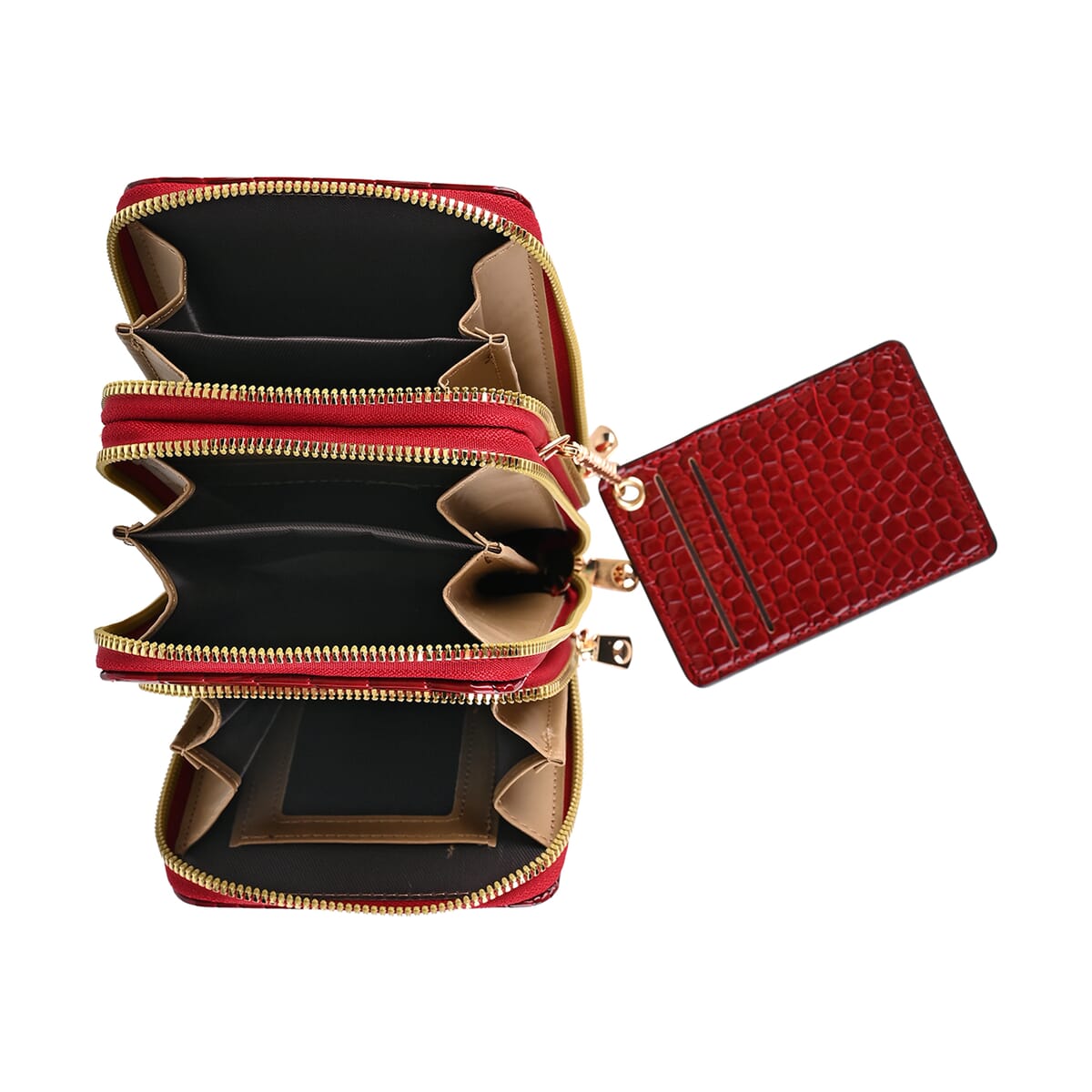 Passage Burgundy Crocodile Embossed Faux Leather Crossbody Bag with Shoulder Strap 47 Inches image number 4