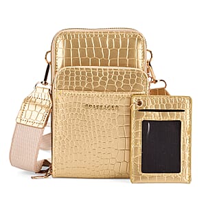 Passage Khaki Crocodile Embossed Faux Leather Crossbody Bag with Shoulder Strap 47 Inches