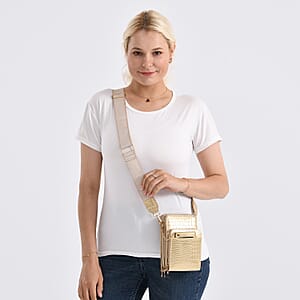 Passage Khaki Crocodile Embossed Faux Leather Crossbody Bag with Shoulder Strap 47 Inches