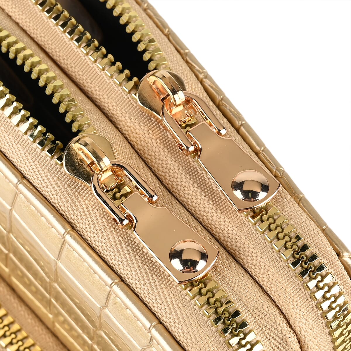 Passage Khaki Crocodile Embossed Faux Leather Crossbody Bag with Shoulder Strap 47 Inches image number 6