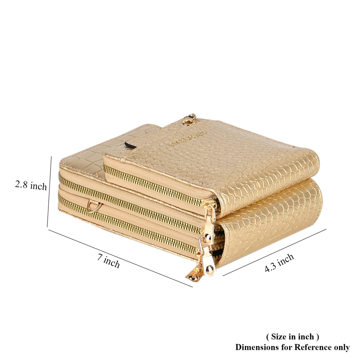 Passage Khaki Crocodile Embossed Faux Leather Crossbody Bag with Shoulder Strap 47 Inches image number 7