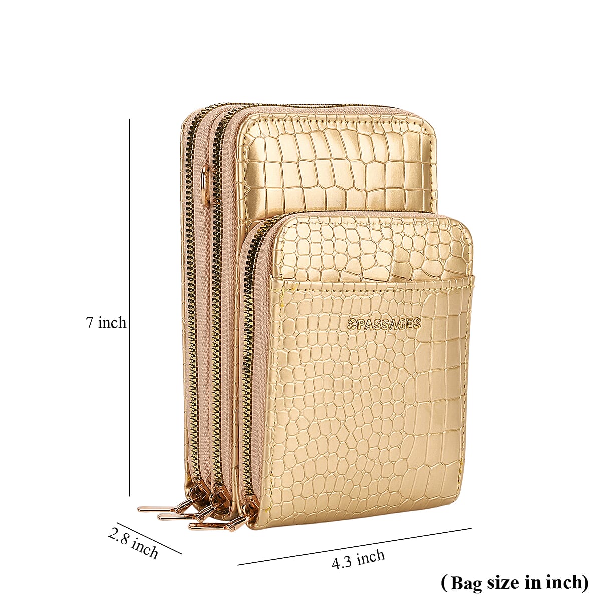 Passage Khaki Crocodile Embossed Faux Leather Crossbody Bag with Shoulder Strap 47 Inches image number 8