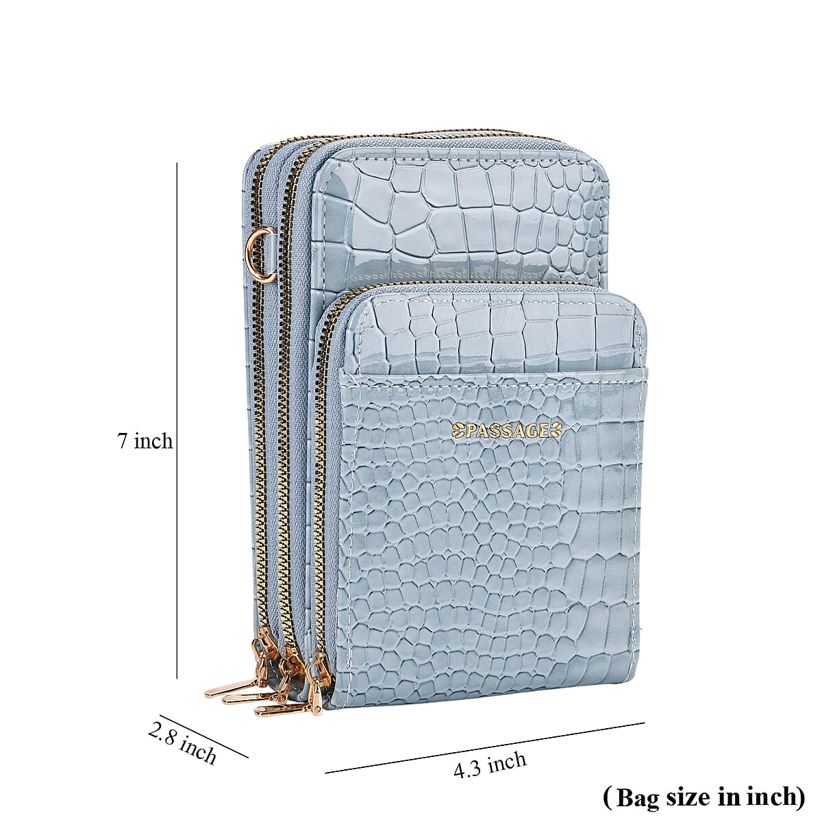 Passage Blue Crocodile Embossed Faux Leather Crossbody Bag with Shoulder Strap 47 Inches image number 8