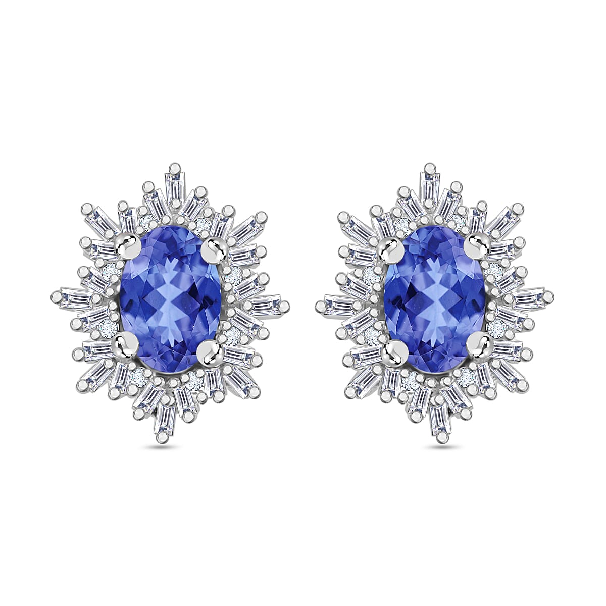 Luxoro Premium Tanzanite and G-H I1 Diamond 1.20 ctw Solitaire Stud Earrings in 14K White Gold (Del. in 10-12 Days) image number 0