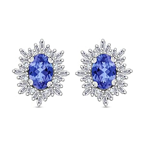 Luxoro Premium Tanzanite and G-H I1 Diamond 1.20 ctw Solitaire Stud Earrings in 14K White Gold (Del. in 10-12 Days)