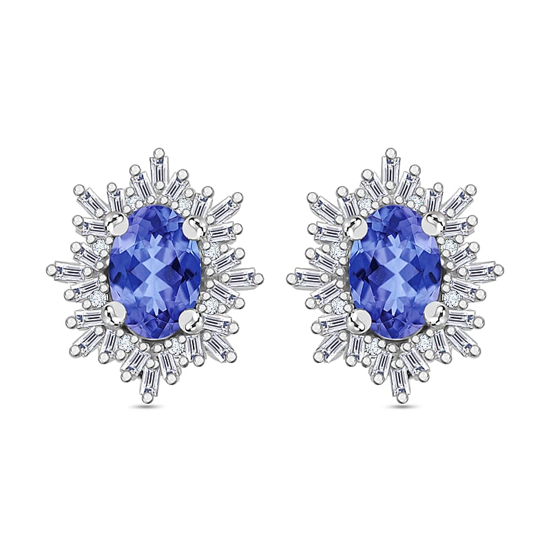 Luxoro Premium Tanzanite and G-H I1 Diamond 1.20 ctw Solitaire Stud Earrings in 14K White Gold