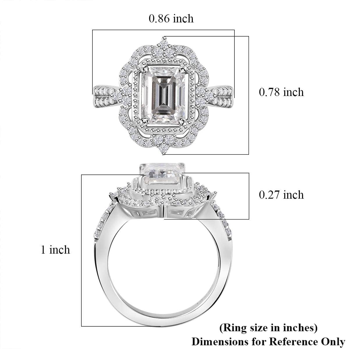 Moissanite 2.15 ctw Ice Castle Ring in Rhodium Over Sterling Silver (Size 10.0) image number 5