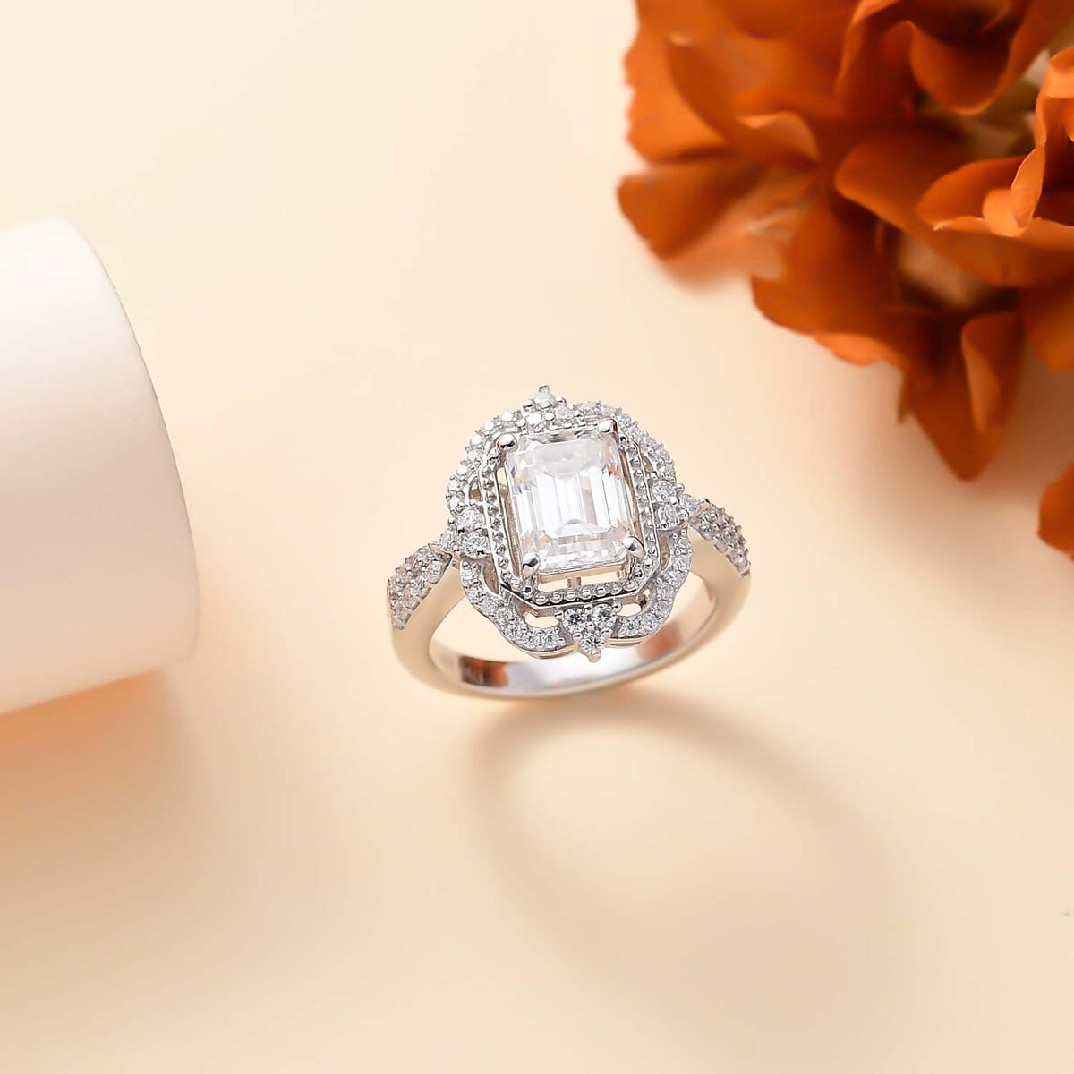Moissanite 2.15 ctw Ice Castle Ring in Rhodium Over Sterling Silver (Size 6.0) image number 1