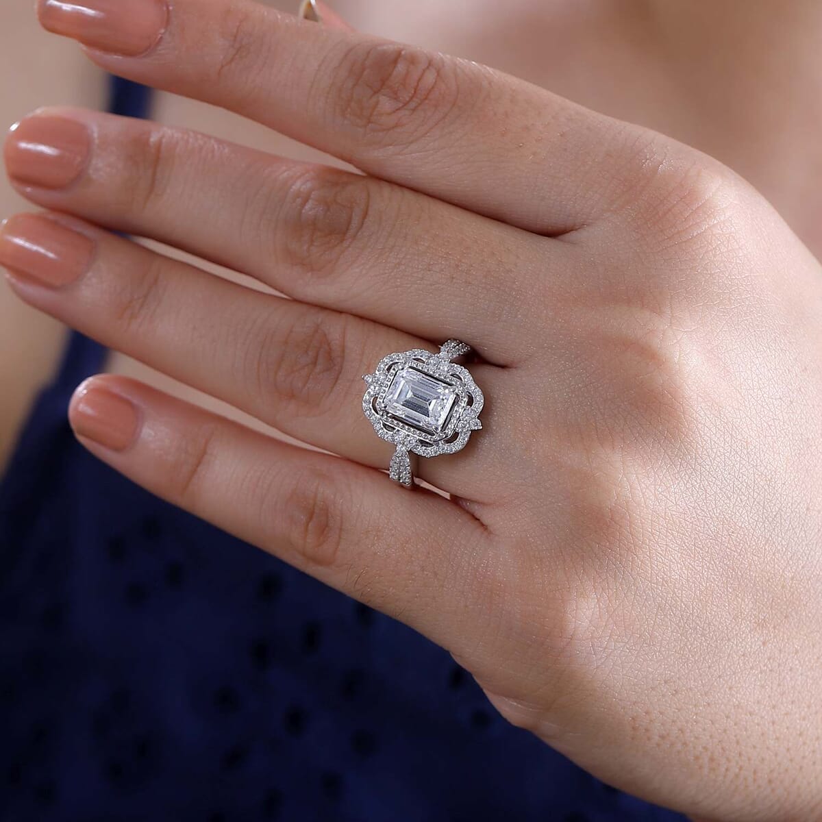 Moissanite 2.15 ctw Ice Castle Ring in Rhodium Over Sterling Silver (Size 6.0) image number 2