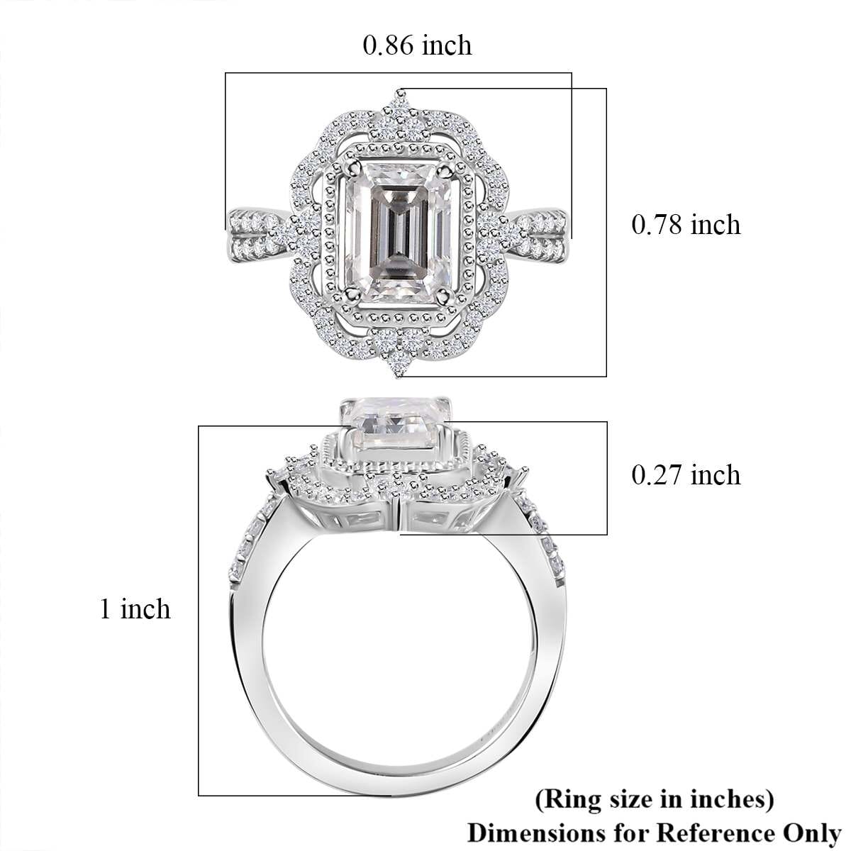 Moissanite 2.15 ctw Ice Castle Ring in Rhodium Over Sterling Silver (Size 6.0) image number 5