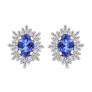 Luxoro Premium Tanzanite and G-H I1 Diamond 1.20 ctw Solitaire Stud Earrings in 14K Yellow Gold (Del. in 10-12 Days)