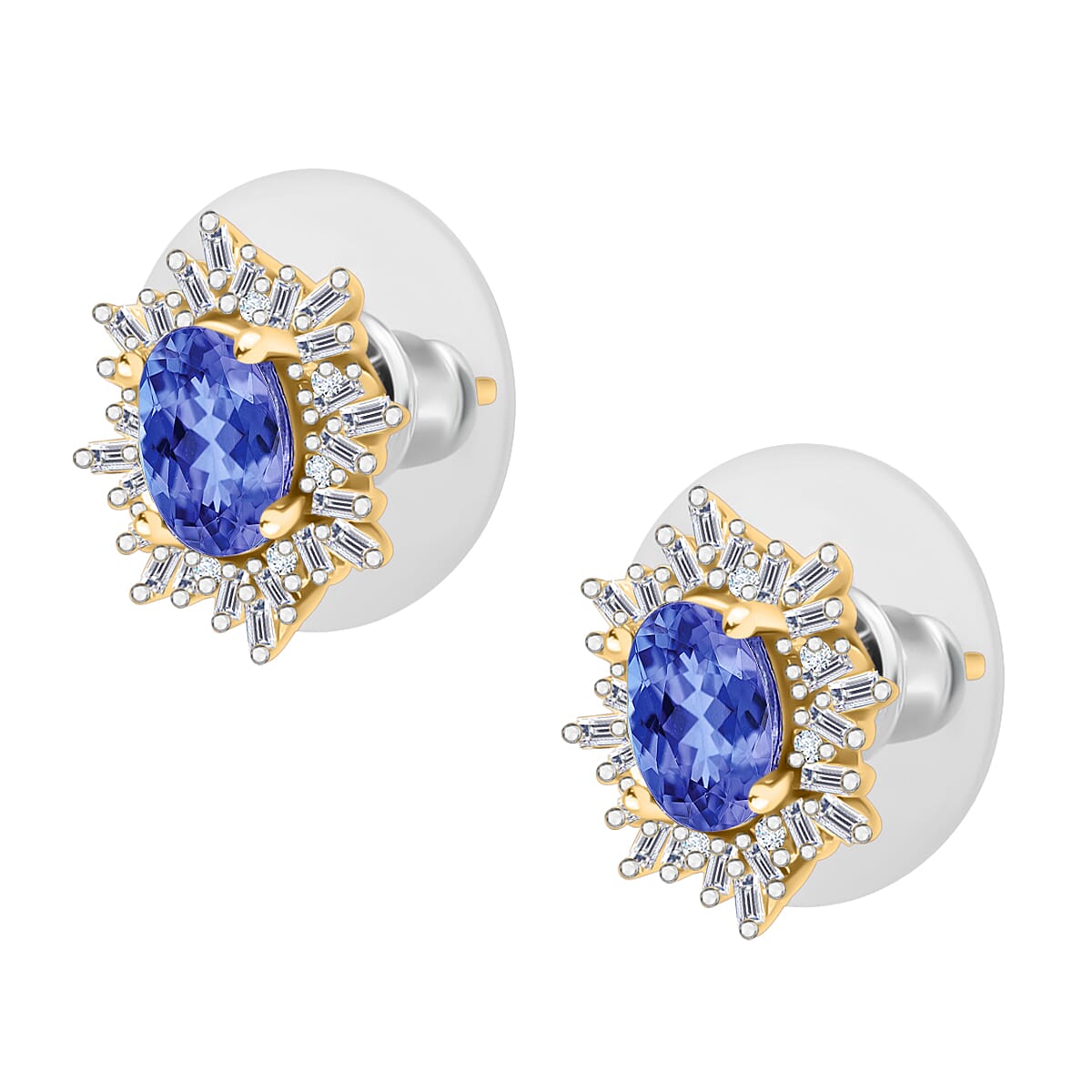 Luxoro Premium Tanzanite and G-H I1 Diamond 1.20 ctw Solitaire Stud Earrings in 14K Yellow Gold (Del. in 10-12 Days) image number 2