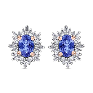 Luxoro Premium Tanzanite and G-H I1 Diamond 1.20 ctw Solitaire Stud Earrings in 14K Rose Gold (Del. in 10-12 Days)
