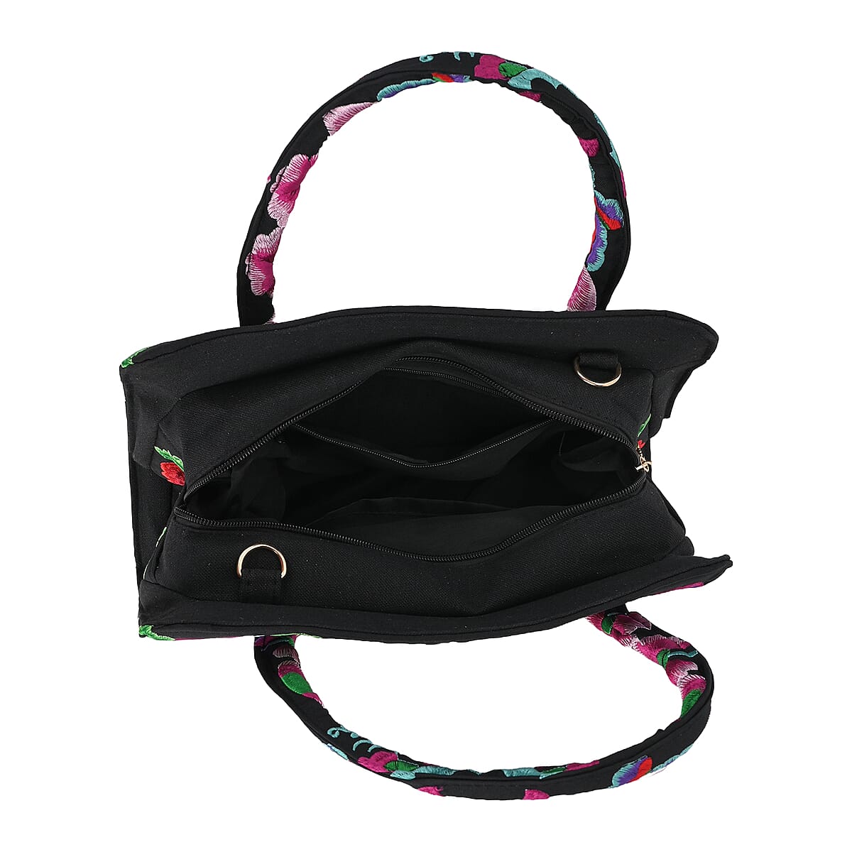 Red Flower Embroidered Floral Pattern Handbag with Detachable Shoulder Strap image number 4