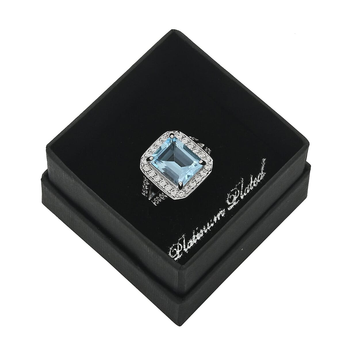 Blue Topaz and Simulated Diamond 5.10 ctw Ring in Silvertone (Size 7.0) image number 5
