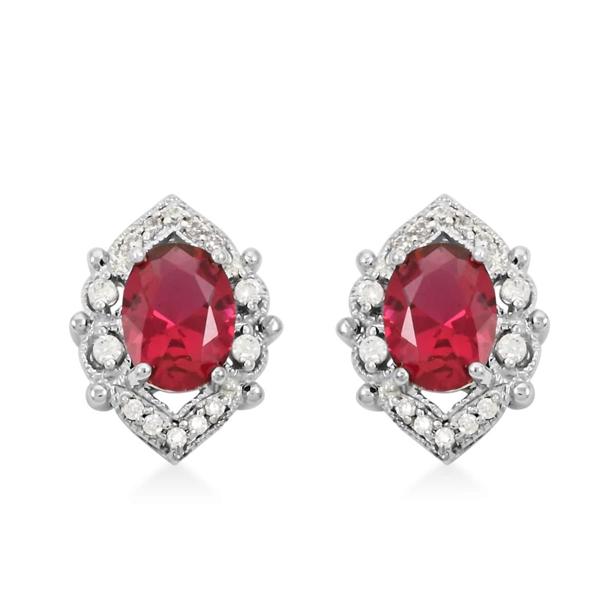 Ruby and Simulated Diamond 3.60 ctw Earrings in Silvertone image number 0