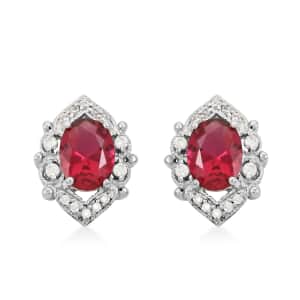 Ruby and Simulated Diamond 3.60 ctw Earrings in Silvertone