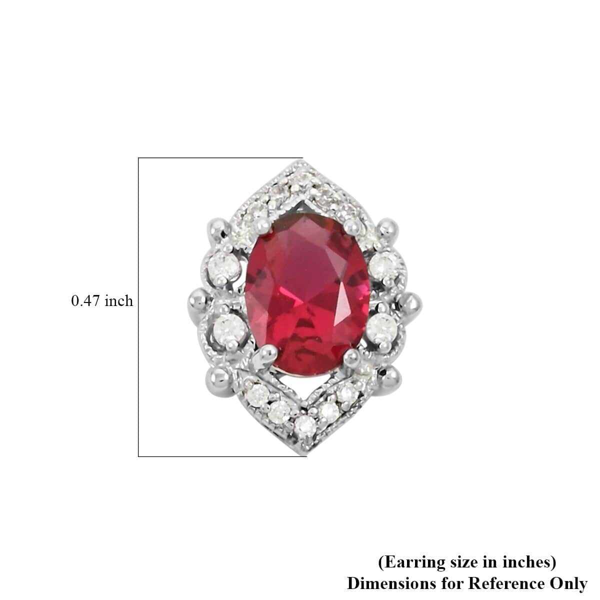 Ruby and Simulated Diamond 3.60 ctw Earrings in Silvertone image number 4