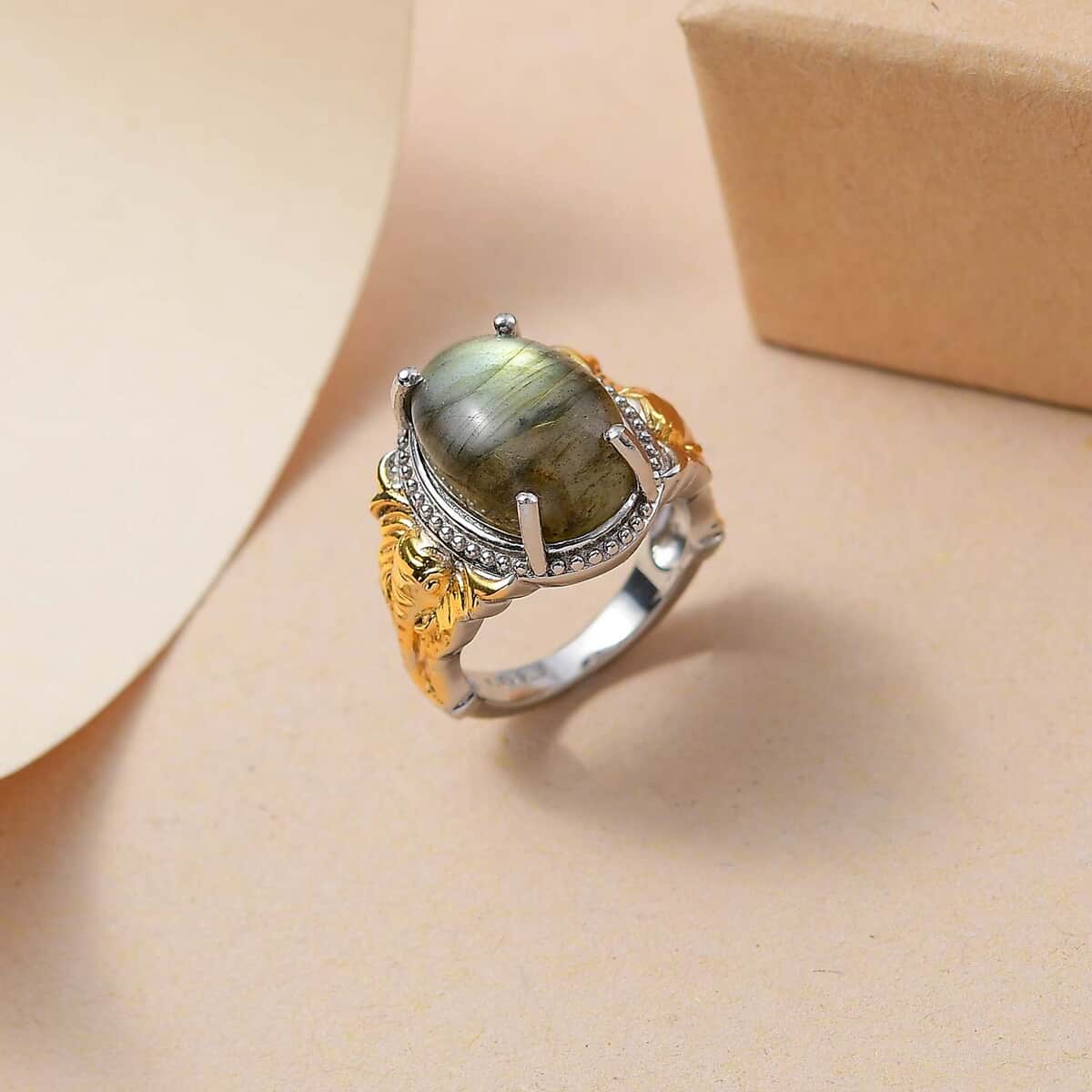 Karis Malagasy Labradorite Solitaire Ring in 18K YG Plated and Platinum Bond (Size 10.0) 7.60 ctw image number 1