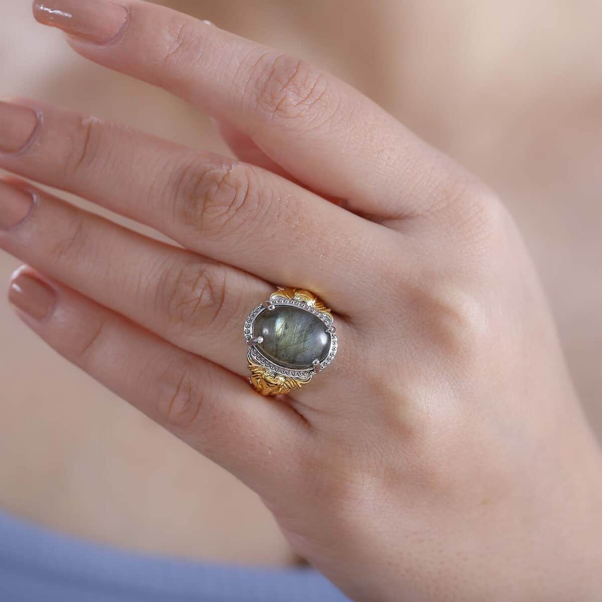 Karis Malagasy Labradorite Solitaire Ring in 18K YG Plated and Platinum Bond (Size 10.0) 7.60 ctw image number 2