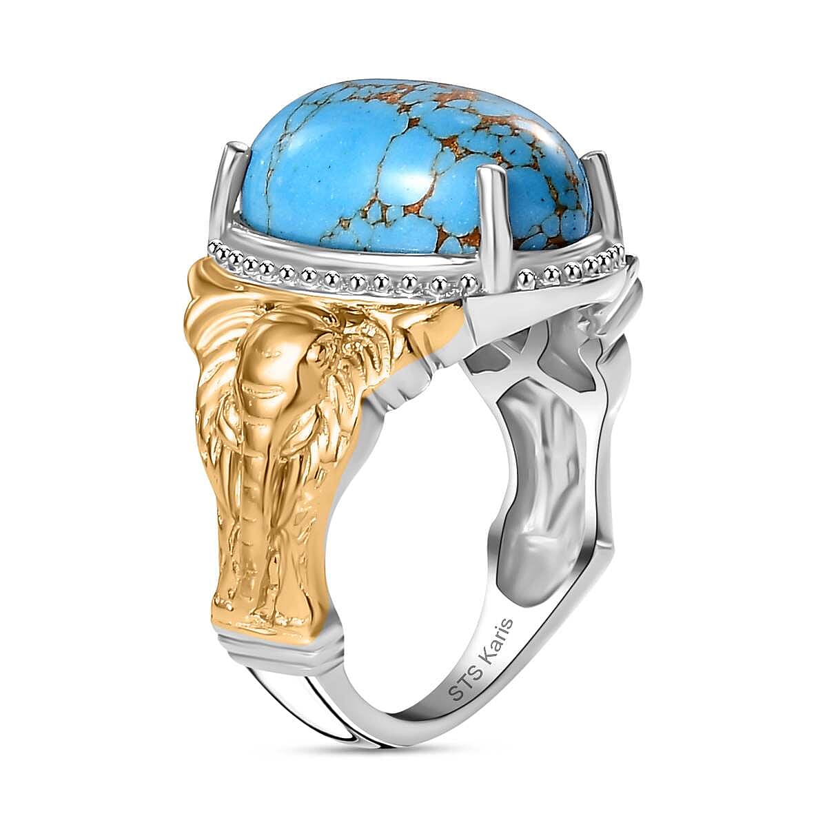 Karis Mojave Blue Turquoise 5.60 ctw Solitaire Ring in 18K YG Plated and Platinum Bond (Size 6.0) image number 3