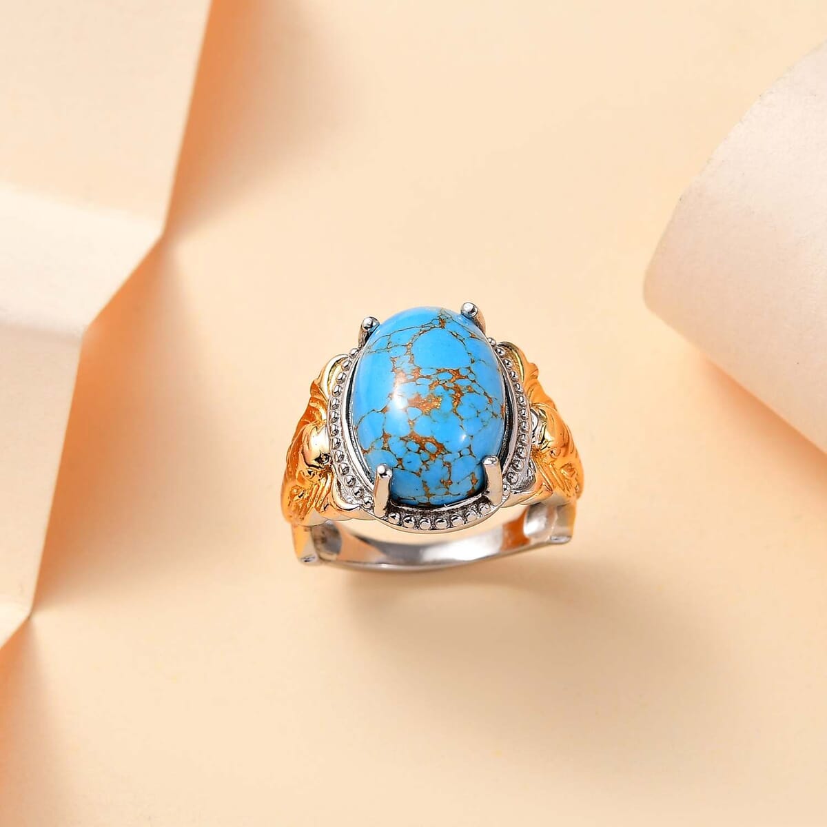 Karis Mojave Blue Turquoise 5.60 ctw Solitaire Ring in 18K YG Plated and Platinum Bond (Size 8.0) image number 1