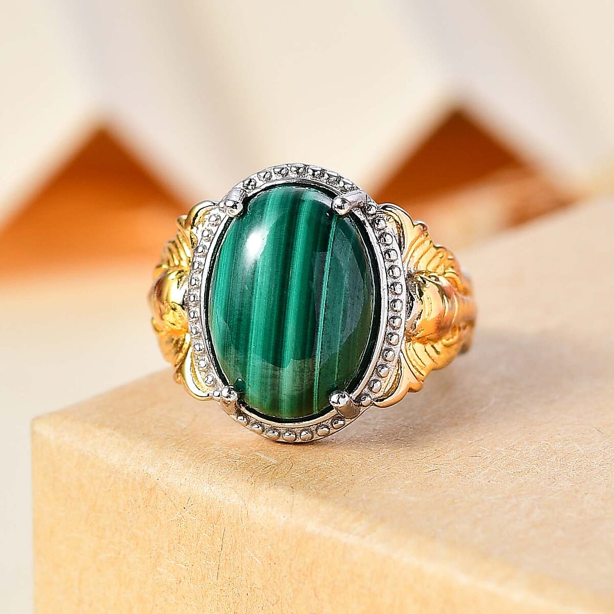 Karis African Malachite 9.25 ctw Solitaire Ring in 18K YG Plated and Platinum Bond (Size 6.0) image number 1