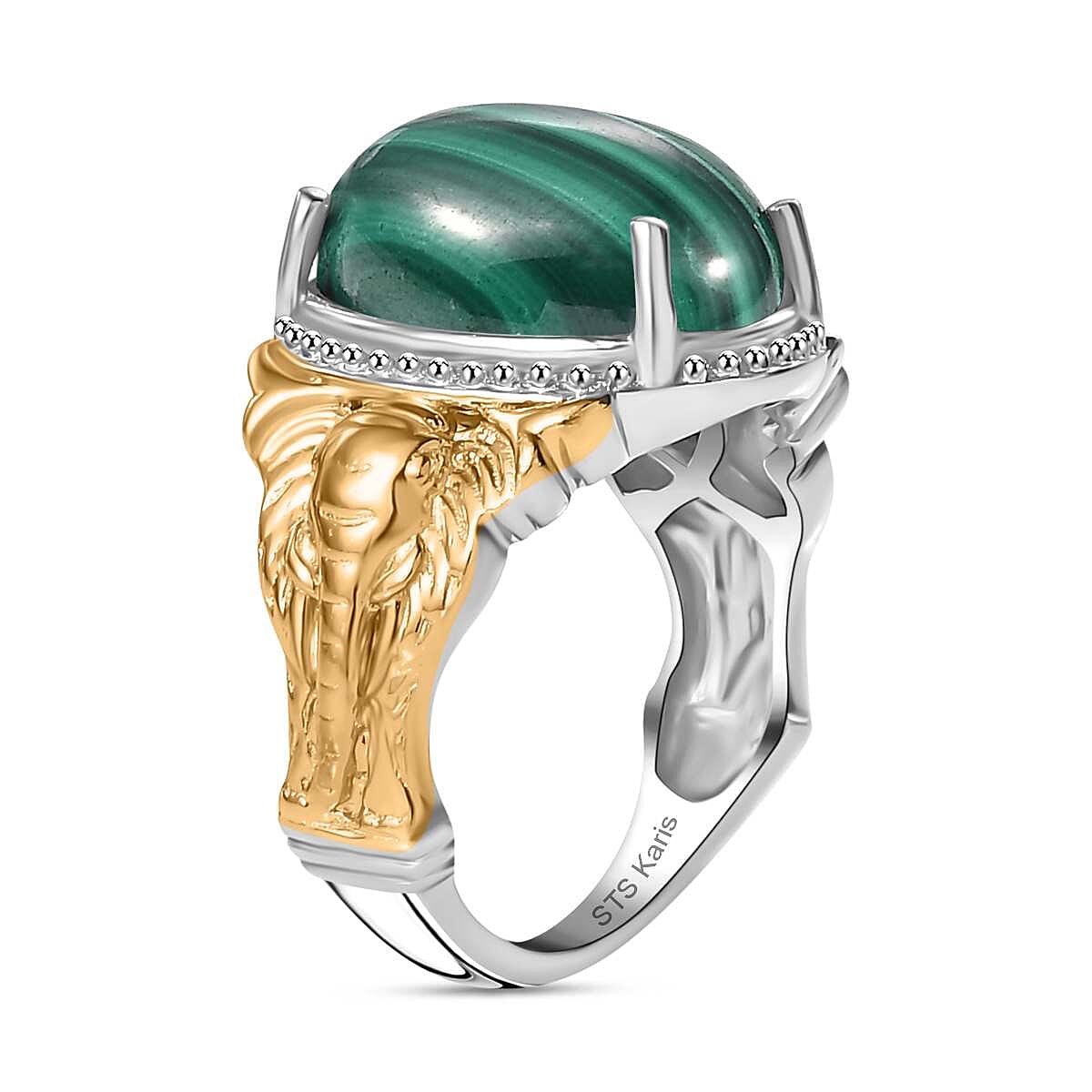 Karis African Malachite 9.25 ctw Solitaire Ring in 18K YG Plated and Platinum Bond (Size 6.0) image number 3