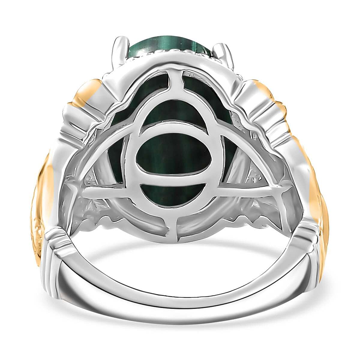 Karis African Malachite 9.25 ctw Solitaire Ring in 18K YG Plated and Platinum Bond (Size 6.0) image number 4