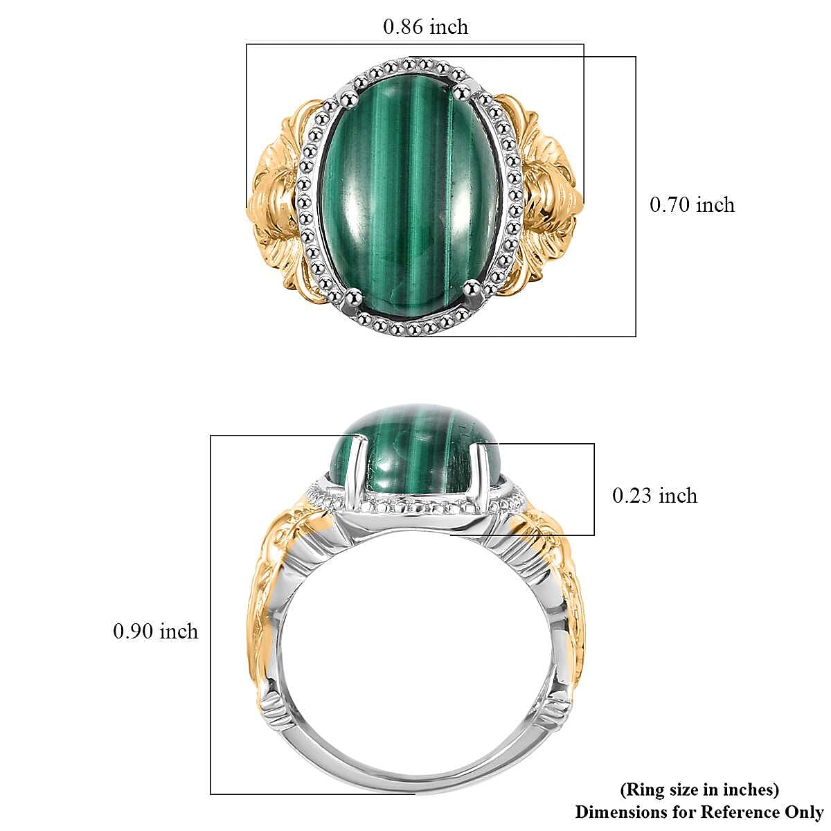 Karis African Malachite 9.25 ctw Solitaire Ring in 18K YG Plated and Platinum Bond (Size 6.0) image number 5