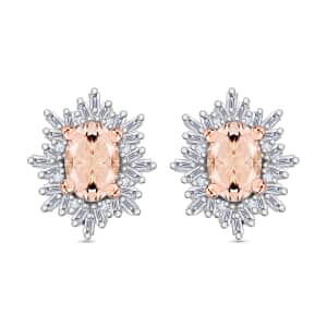 Marropino Morganite and Diamond 1.15 ctw Stud Earrings in 18K Vermeil Rose Gold Over Sterling Silver