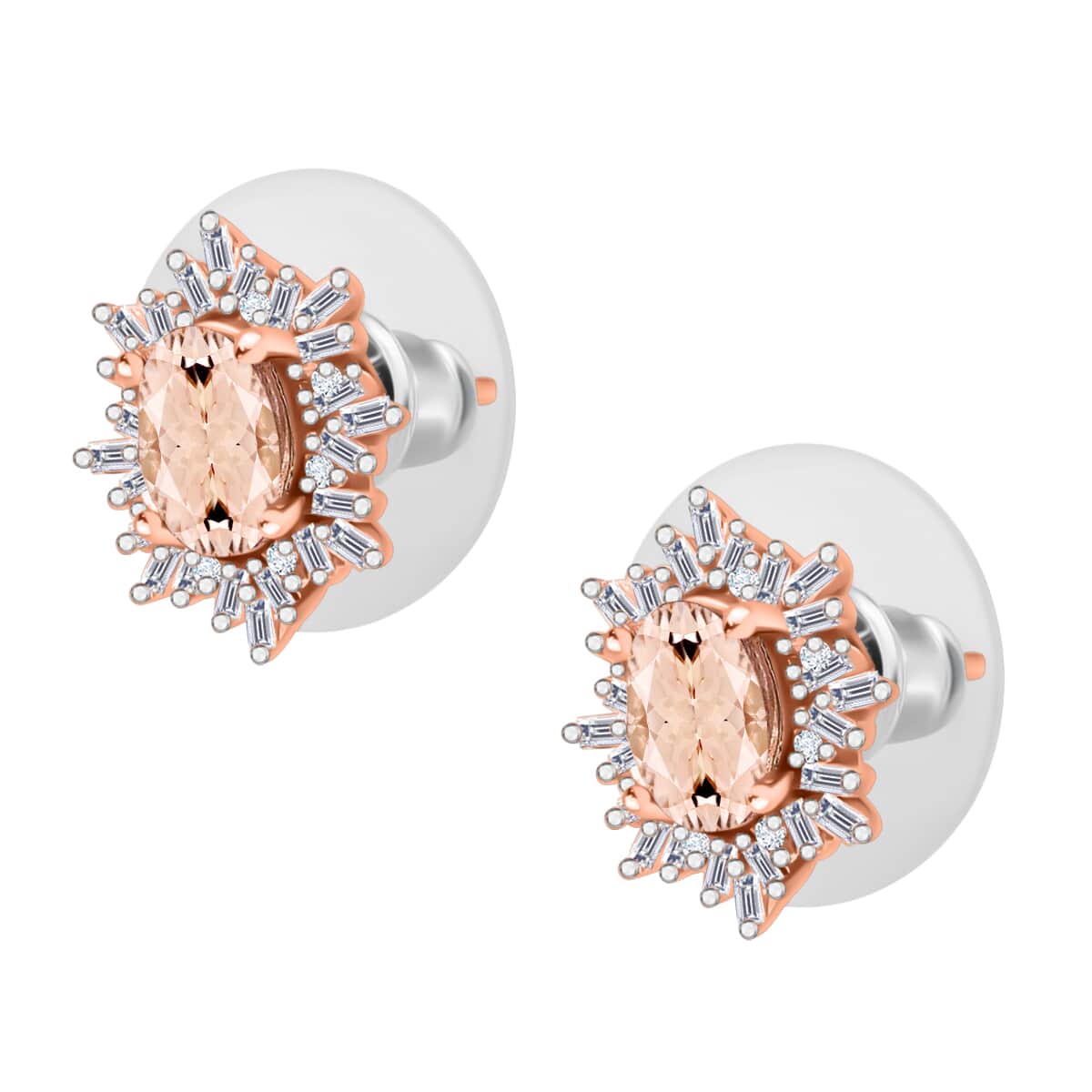 Marropino Morganite and Diamond 1.15 ctw Stud Earrings in 18K Vermeil Rose Gold Over Sterling Silver image number 2