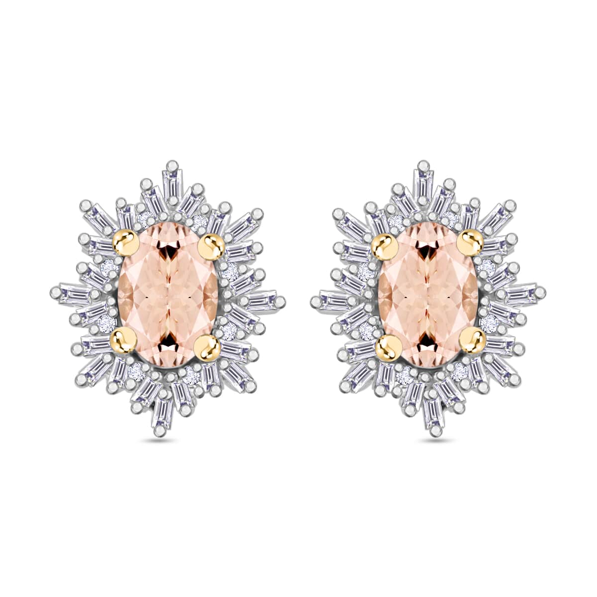 Marropino Morganite and Diamond 1.15 ctw Stud Earrings in 18K Vermeil Yellow Gold Over Sterling Silver image number 0