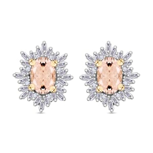 Marropino Morganite and Diamond 1.15 ctw Stud Earrings in 18K Vermeil Yellow Gold Over Sterling Silver